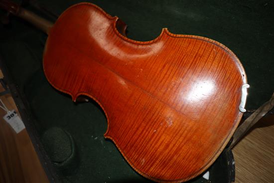 A cased double back violin, John Lamb 1917